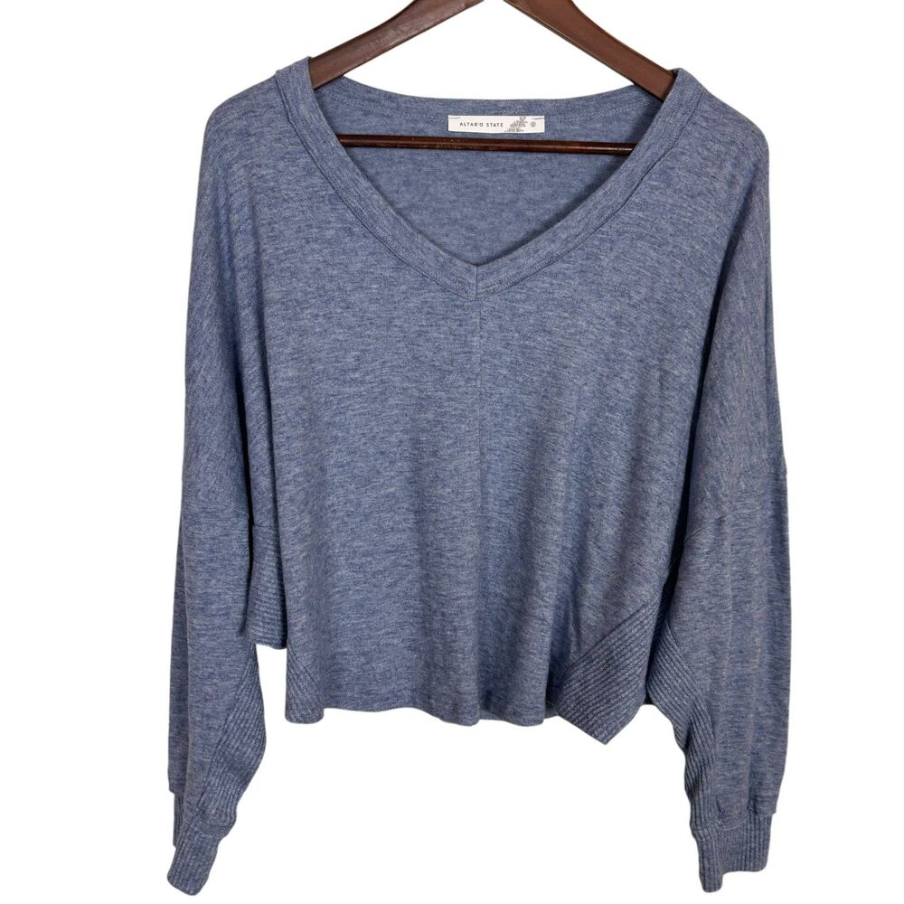 NWT Altar'd Sate Denim Blue V-Neck Batwing Sweater Women's Small